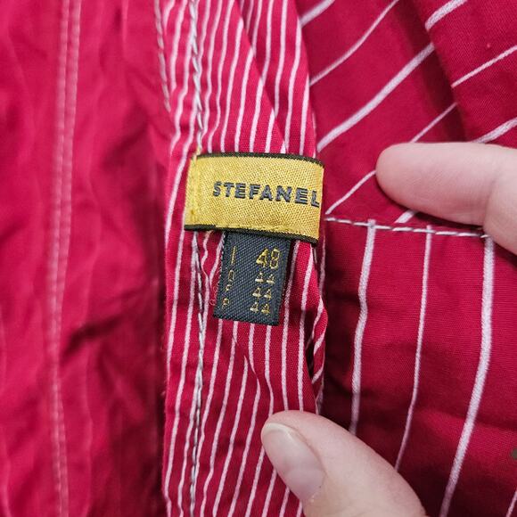 Stefanel Red White Stripped Ruffle Jacket Size 12 Large Button Front 100% Cotton - Picture 7 of 12